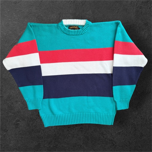 Eddie Bauer Other - Vintage Eddie Bauer Knit Sweater Mens Small Striped Cotton Teal Red Warm